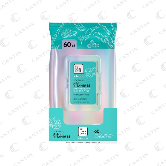 SMOOTHING ALOE + VITAMIN B3 MAKEUP REMOVER WIPES 60/pack #BCL67011 VITALUXE