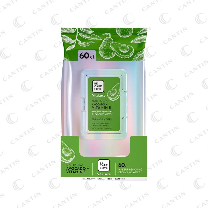 NOURISHING AVOCADO + VITAMIN E  MAKEUP REMOVER WIPES 60/pack #BCL67012 VITALUXE