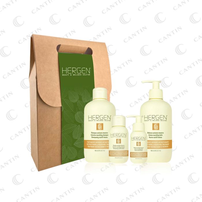 COFFRET OR RESTRUCTURANT  (SHAMPOING 400ml + 100ml / LOTION 400ml + 100ml) HERGEN